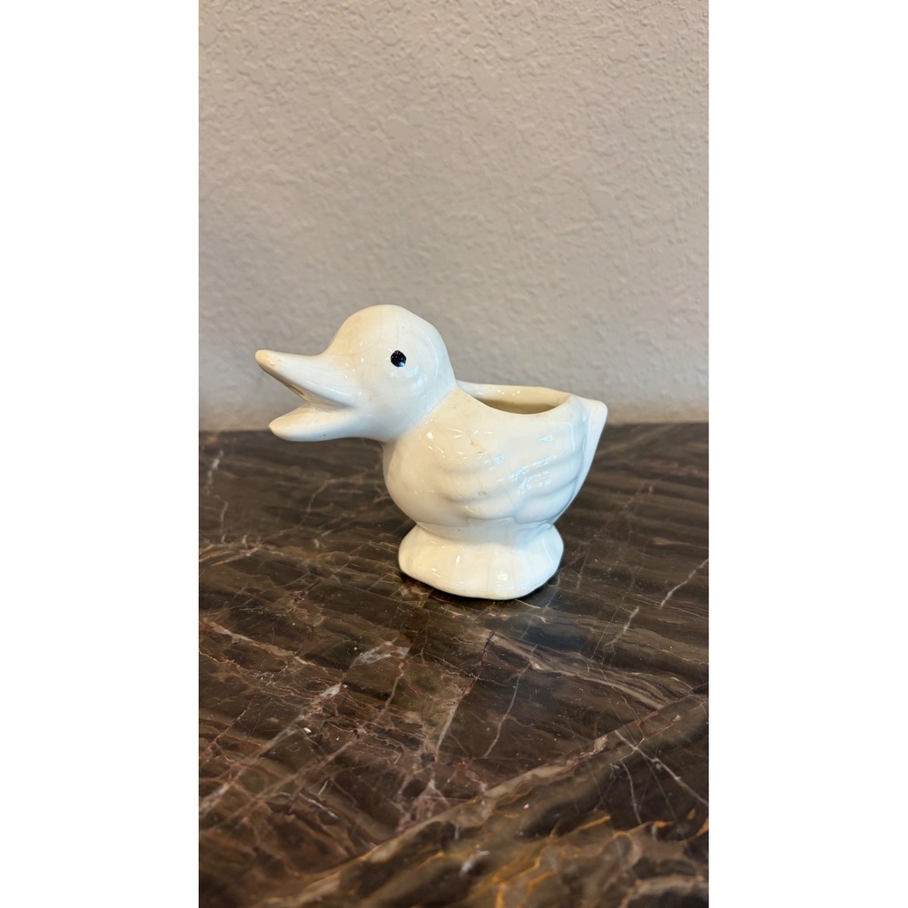 Vintage White Ceramic Duck Figurine Toothpick Holder Small Succulent Planter